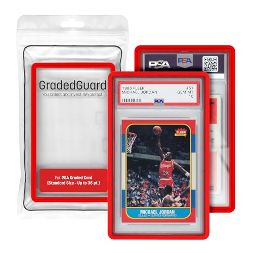 GradedGuard PSA Card Slab Protector Case, Standard PSA Size, Impact Resistant TPU Holder, Drop & Scratch Proof Frame for Graded Sports TCG Collectible Trading Cards. (Red) - color: Red