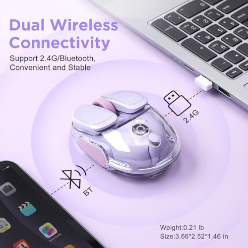 Q9 Chargeable Portable Silent 2.4GHz/Bluetooth Dual Mode Wireless Cute Mouse, 4 Adjustable DPI,4800 DPI Optical Tracking Clear Mouse with RGB Lighting, Compatible Win/Mac/Android/iOS(Purple) - color: Purple