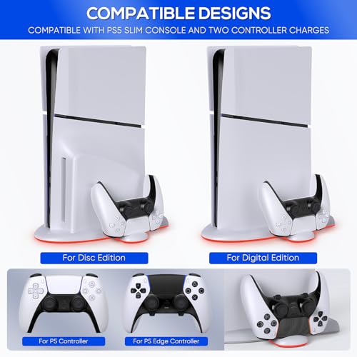 FASTSNAIL Charging Stand with Cooling Fan Only for PS5 Slim Console | Fast Controller Charger Station for DualSense/Edge, 9 RGB Light, Quiet Cooling System Accessories for PS5 Slim Digital/Disc