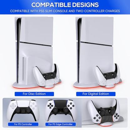 FASTSNAIL Charging Stand with Cooling Fan Only for PS5 Slim Console | Fast Controller Charger Station for DualSense/Edge, 9 RGB Light, Quiet Cooling System Accessories for PS5 Slim Digital/Disc