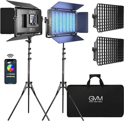 GVM 1500D RGB LED Video Light with Softbox, 75W Video Lighting Kit with Bluetooth Control, Led Panel Light for Photography, YouTube Studio, Video Shooting,18 Scene Mode, 2 Packs - color: 1500D