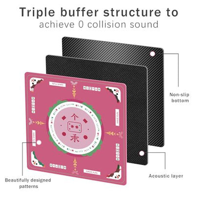 2F22E Mahjong Table Mat for American Mahjong, Neoprene Non-Slip Noise Reduction Mat with Printed Rules, 32.4 x 32.4 Inch Pink Table Cover for Poker, Cards & Board Games - color: Pink