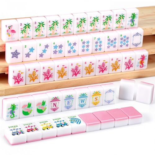 Civaner 160 Palm Beach American Mahjong Tile Set | 1.2'' x 0.87'' x 0.55'', 3D Mini, Coastal Travel Mahjong Set, Family Friends, Gathering Entertainment, Party Gifts