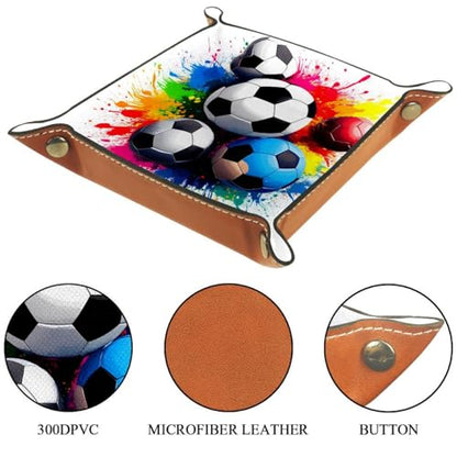 Dice Trays Soccer Holder Storage Box for Dice Games Like RPG DND, Leather Dice Holder Portable Folding Rolling Dice Tray, 16x16cm - color: Multi 6