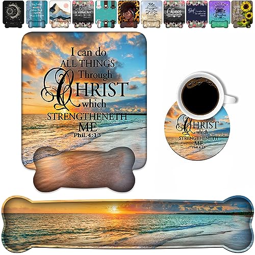 Wrist Rest Support Ergonomic Gel Mouse Pad and Memory Foam Keyboard Set, Non-Slip Rubber PU Base for Home Office Working Studying Easy Typing & Pain Relief, Bible Verse Phil 4:13 - color: Bible Verse Phil 4:13