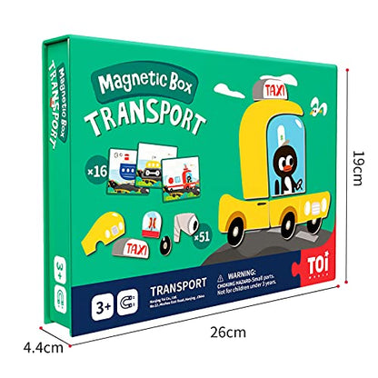 Toi Kids Magnet Toys Magnetic Jigsaw Puzzle Boxes with Game Board for Kids Ages 3-8, Portable Travel Game, Transport - style: Transport