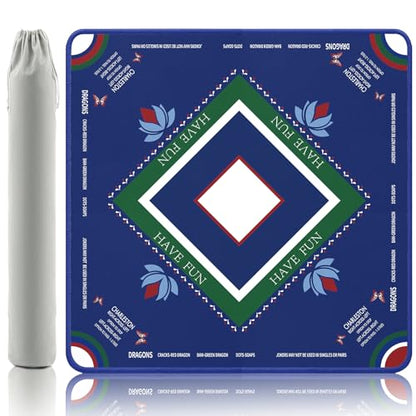 Mahjong Mat with Lotus & Butterfly Artwork - 32.4x32.4 Inch Hand-Painted Style Rubber Mat, Waterproof Surface, Anti-Slip Foldable Design for Asian-Themed Game Nights (Dark Blue Style) - color: Dark Blue