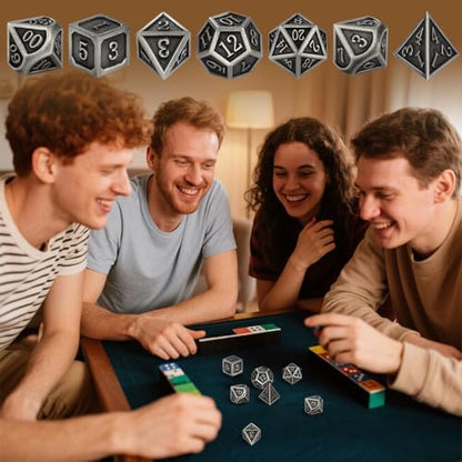 Metal Dice Set, 7pcs Polyhedral Metal DND Dice Set, DND Starter Set, D&D Gifts with Gift Bag, Role Playing Board Games Accessories, Silver - color: Silver + Gift Bag