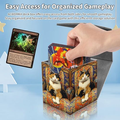 Card Deck Box for MTG Commander,Collectible Trading Storage Box Fits 120+ Single Sleeved Cards Magnetic Case PU Leather for Magic Commander TCG CCG MTG,Cute Cat Sofa - color: Cute Cat Sofa