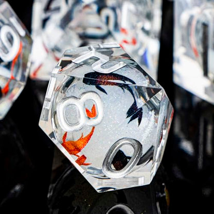 ARUOHHA DND Dice Set Liquid Core Koi Fish Sharp Edged Dragons Dice Compatible with D&D Role Playing Game, RPG Handmade Resin Dungeons Polyhedral D and D Dice Set D20 D12 D10 D8 D6 D4 - color: Hy-silver Grey