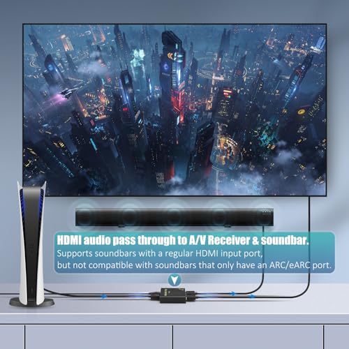 HDMI Splitter 1 in 2 Out 60Hz - HDCP Bypass 2.3, HDR, Dolby/DTS 5.1/7.1 - Compatible with Firestick 4k Max, PS3/PS5 & Elgato HD60s/x/Pro, Apple TV 4K, Retrotink, Roku Stick, NOT for Phone - size: Splitter 1x2 4K@60Hz