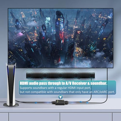 HDMI Splitter 1 in 2 Out 60Hz - HDCP Bypass 2.3, HDR, Dolby/DTS 5.1/7.1 - Compatible with Firestick 4k Max, PS3/PS5 & Elgato HD60s/x/Pro, Apple TV 4K, Retrotink, Roku Stick, NOT for Phone - size: Splitter 1x2 4K@60Hz