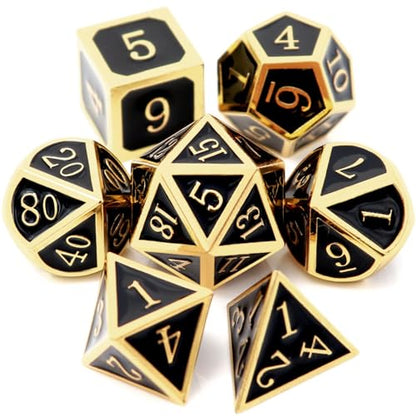 Haxtec Gold Black Metal DND Dice Set Enamel D&D Dice with Leather Dice Bag Compatible with Dungeons and Dragons TTRPG Gamer Gift for DND Lovers Black Metal Dice - color: Gold Black