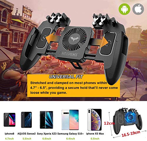 Mikirini Mobile Phone Game Controller w/built-in 4000mAh Battery & Semiconductor Cooling Fan for 4.5-6.7" iPhones/Android Phones, compatible with PUBG Mobile/Call of Duty Mobile/Fortnitee Mobile/Free Fire