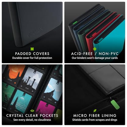 Vault X 4 Pocket Zip Binder, 160 Cards, Exo-Tec Material, 20 Side-Loading Pages (Black) - color: Black