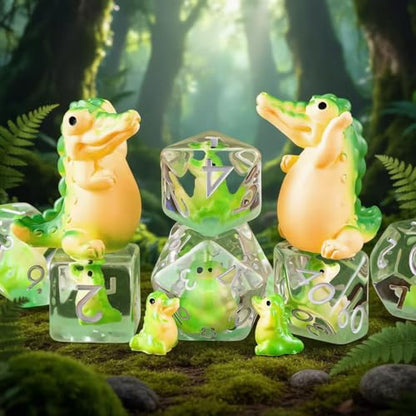 Resin D&D Dice Set, Crocodile Animal Polyhedral Dice for Dungeons and Dragons, RPG, MTG DND 7-DIE (D4, D6, D8, D10, D12, D20, D%) for Ages 15 and Up - color: Crocodile1