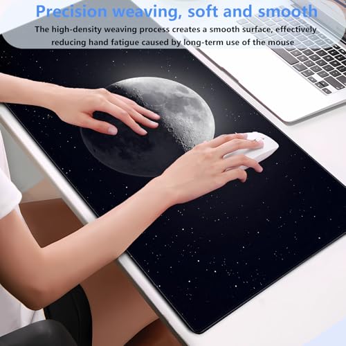 Black Moon Desk Mat, Astronomy XXL Large Gaming Mouse Pad 31.5x15.7 in | Aesthetic astronomy galaxy desk pad with 3mm dense cushion, smooth cloth top, and non-slip rubber base. - color: Moon