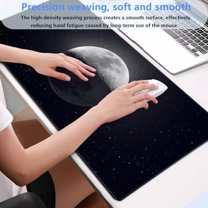 Black Moon Desk Mat, Astronomy XXL Large Gaming Mouse Pad 31.5x15.7 in | Aesthetic astronomy galaxy desk pad with 3mm dense cushion, smooth cloth top, and non-slip rubber base. - color: Moon