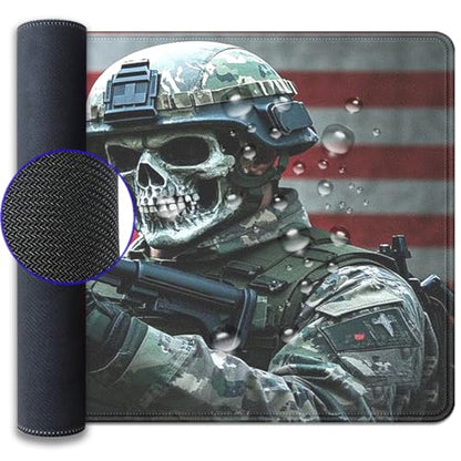 American Flag Skull Soldier Large Gaming Mouse Pad, 27.5x11.8in Tactical Military Extended Desk Mat with Stitched Edges, Non-Slip Waterproof Rubber Base for Office, Computer & Laptop - color: Usa Skeleton Warrior