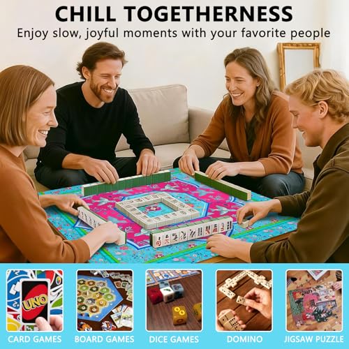 Mahjong Mat with Carrying Bag and 3 Dice, 31.5" X 31.5" Noise Reduction Mahjong Table Cover, Non Slip Gaming Mat for Board Tile Games Poker Card Dominoes, Mahjong Gifts for Women Mahjong Accessories - color: A0202