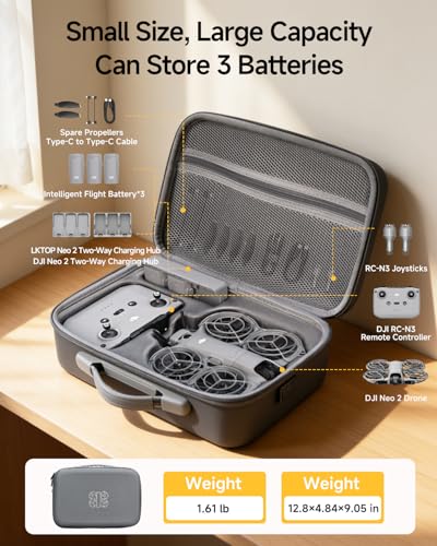 Carrying Case for DJI Neo 2 Fly More Combo, Portable PU Leather Shoulder Bag, Waterproof Storage Bag with Adjustable Strap for DJI Neo2 Drone, RC-N3/N2 Remote Controller, Battery, Charging Hub