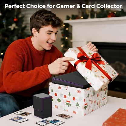 Cieex Trading Card Storage Box with Handle, 3-Row Cards Box for Sport Card | Fits 2100+ Single Sleeved, Commander Cards Box for MTG TCG, Foldable Card Holder with 1 Small Card Case 10 Divider 3 Stopper