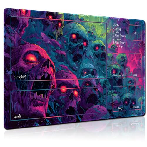 MTG Playmat 24x14 Inch | Optional Game Zone Layout | Non-Slip Rubber Base | Stitched Edges | Includes Free Storage Bag | for TCG, Board Games, and Desk Use(Goreveil,with Zone) - color: Goreveil, style: With zone