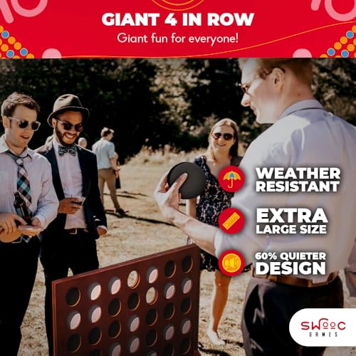 SWOOC Games - Premium Giant Four in a Row (All Weather) w/Carrying Case & 60% Quieter Design - Giant Connect - 4 Game Outdoor for Adults and Family - 4 in a Row Life Size Yard Games for Kids & Adults - style: 3ft x 2ft