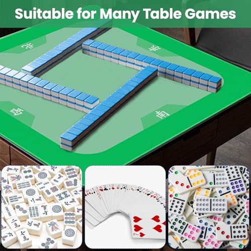 Mahjong Mat with Rules, 32.2 Inch Square Mahjong Mats for Table, Noise Reduction Mah Jong Mat, Rubber Anti-Slip Base for Board Games, Tiles Game & Dominoes Matcha Green - color: Matcha Green