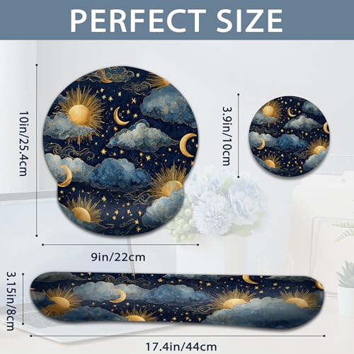 Starry Night Keyboard Wrist Rest Pad Ergonomic Mouse Pad Set,Sun Moon 3 in 1 Memory Foam Mouse Pad with Non Slip Base for Office and Home - color: Starry Night Sun Moon