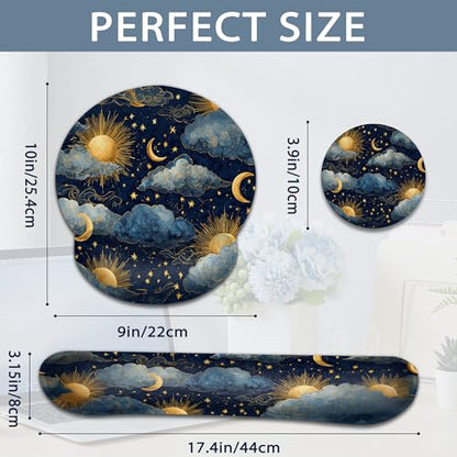 Starry Night Keyboard Wrist Rest Pad Ergonomic Mouse Pad Set,Sun Moon 3 in 1 Memory Foam Mouse Pad with Non Slip Base for Office and Home - color: Starry Night Sun Moon