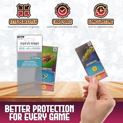 Sleeve Kings Standard Card Sleeves – 110 Count, Clear 60 Micron Thickness, Mini Size (40 x 89 mm), Compatible with Space Base & More – SKU: SKS-8817 - size: 40 x 89 mm, style: Space Base Compatible