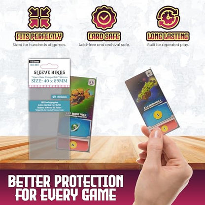 Sleeve Kings Standard Card Sleeves – 110 Count, Clear 60 Micron Thickness, Mini Size (40 x 89 mm), Compatible with Space Base & More – SKU: SKS-8817 - size: 40 x 89 mm, style: Space Base Compatible