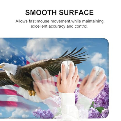 Mouse Pad, Large Anti-Slip with Stitched Edges Desk Mat Desktop Laptop Computer Desk Keyboard Mat,Table Protector Blotter Mat (Flowers and Eagles, 35.4" x 15.7") - color: Flowers and Eagles, size: 35.4" x 15.7"