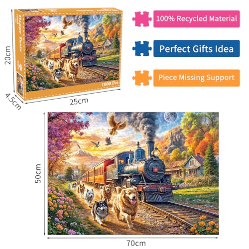 Puzzles for Adults 1000 Pieces,Happy Train Jigsaw Puzzle with 1:1 HD Poster, Perfect Interlocking No Dust, Stress Relief Ideal Gift for Family Games - color: Happy Train