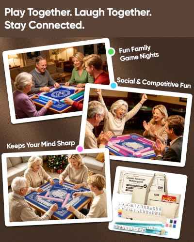 BALE® Upgraded American Mahjong Tile Set with Complete Game Accessories | 166 White Engraved 1.2" Mah Jongg Tiles , 4 Color Acrylic Racks Pushers,3 Pcs Majong Carrying Bags, Travel Family Friend Club - color: Classic Beige