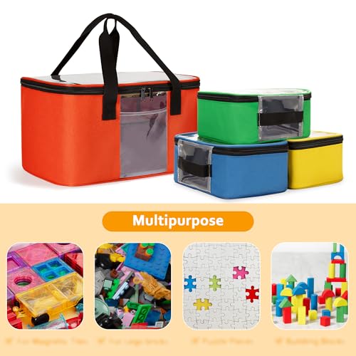 Rexmica 4 Pack Toy Storage Bag for Magnetic Building Tiles, Multifunction Toy Storage Organizer Bag, Magnetic Blocks Tiles Travel Bag Case with Visible Top for Building Blocks, Board Game