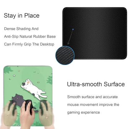 Cute Cat Square Mouse Pad,Black and White Cats Mouse Pads for Wireless Mouse Desk Accessories,10"X8"Travel Mousepad with Non-Slip Rubber Base, Stitched Edge Mouse Pads for Desk,Computers,Laptop,Office - color: S-2