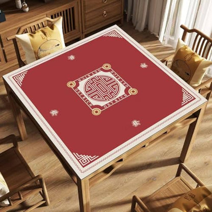 Mahjong Tablecloth, Traditional Chinese Style 80x80cm (31.5x31.5in) Scratch-Resistant Table Cover with Edge-Locking Craftsmanship & Longevity Pattern for Mahjong Gaming & Home Decor（RED）