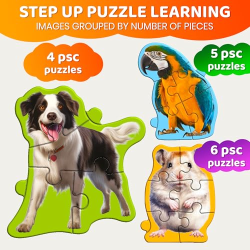 QUOKKA Step Up Magnetic Puzzles for Toddlers 1-3, Animals Puzzle Set in One Book, Travel Games for Kids 3-5, Screen Free Toy for Toddlers and Preschoolers - color: Pets