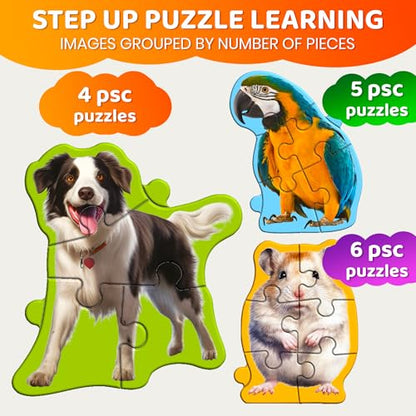QUOKKA Step Up Magnetic Puzzles for Toddlers 1-3, Animals Puzzle Set in One Book, Travel Games for Kids 3-5, Screen Free Toy for Toddlers and Preschoolers - color: Pets