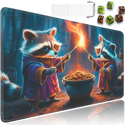 for MTG Game Playmat - 24 x 14 inches with Dices and Storage Bags, Non-Slip Base for TCG and Board Game Card Mats, Trading Card Games Mat, Raccoon Wizards Pattern Collectible Card Playmats - color: Jv-playmat-p7-1-h214
