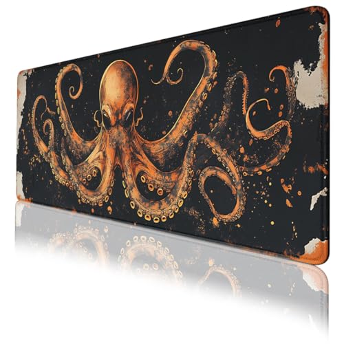 Octopus Gaming Mouse Pad Vintage Nautical Ink Tentacle Art Extended Mousepad Waterproof Stitched Edges Rubber Base Non-Slip Deskmap Computer Keyboard Mat 31.5x11.8 Inch - color: Octopus_14, size: 31.5L x 11.8W inches