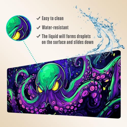 Extended Gaming Mouse Pad, Large Mouse Mat 3 mm Nature Rubber Base Mousepad with Stitched Edges, Non-Slip Desk Mat for Office Home Great Gift 31.5x11.8 Inch (Dark Octopus) - color: Dark Octopus