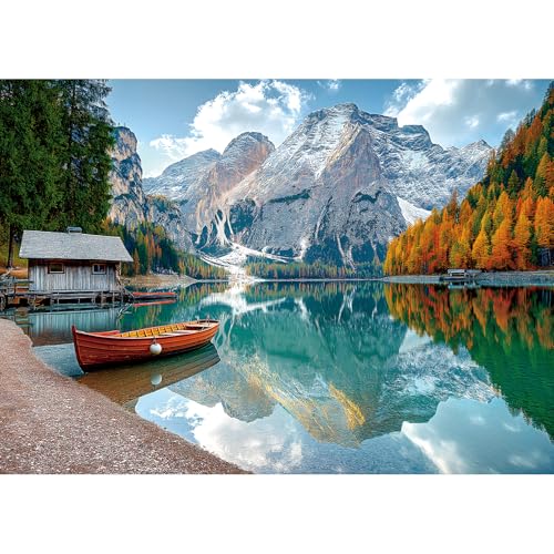 Braies Lake Jigsaw Puzzles 1000 Pieces Nature Landscape Puzzles for Adults 1000 Pieces with Letters on Back Hard Impossible Difficult Challenging Family Puzzle Mountain Lake Scenery Puzzles - color: Braies Lake