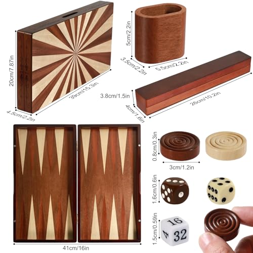 Handcrafted Wooden Backgammon Set - 16" Large Board Game with Oversized Pieces - Classic 2-Player Strategy Game Perfect for Adults & Kids - style: Stripe 39x40CM