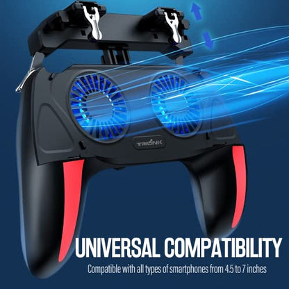 Mobile Game Controller with 4000mAh Power Bank & Cooling Fan, L1R1 Triggers Joystick for PUBG/Call of Duty/Fortnite, Gaming Grip Gamepad for 4.7-7" Android iOS Phone
