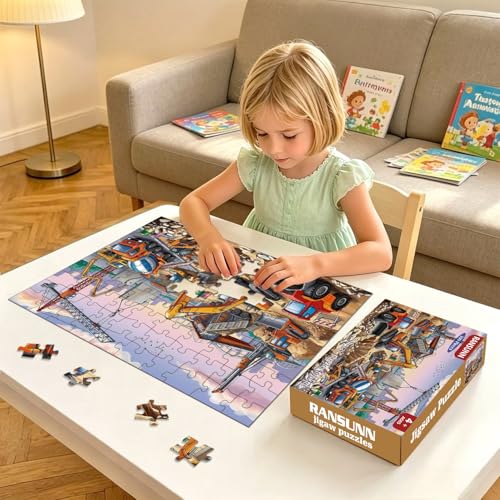 100 Piece Puzzles for Kids Ages 4-6 6-8 8-10, 100 Piece Construction Site Learning Educational Jigsaw Puzzles, Vehicle Kids Puzzles Ages 5-8 Gifts for Girls Boys - Every Piece is Unique - color: Construction Site
