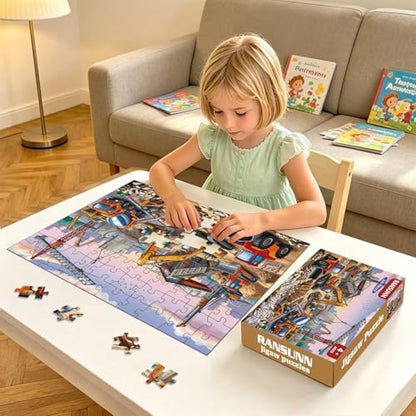 100 Piece Puzzles for Kids Ages 4-6 6-8 8-10, 100 Piece Construction Site Learning Educational Jigsaw Puzzles, Vehicle Kids Puzzles Ages 5-8 Gifts for Girls Boys - Every Piece is Unique - color: Construction Site