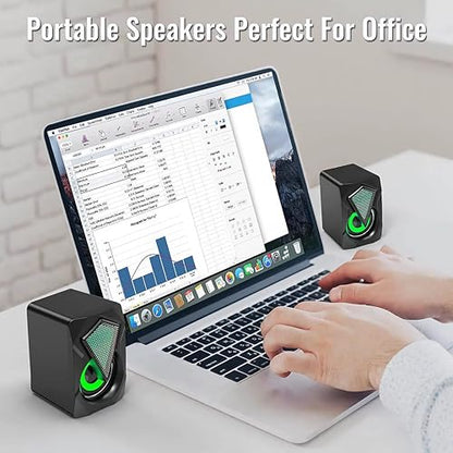 Computer Speakers X2 Wired PC Speaker 2.0 USB Gaming Powered Stereo Mini Multimedia Volume Control with RGB Lights 3.5mm Aux Input for Phone Tablets Desktop Laptop